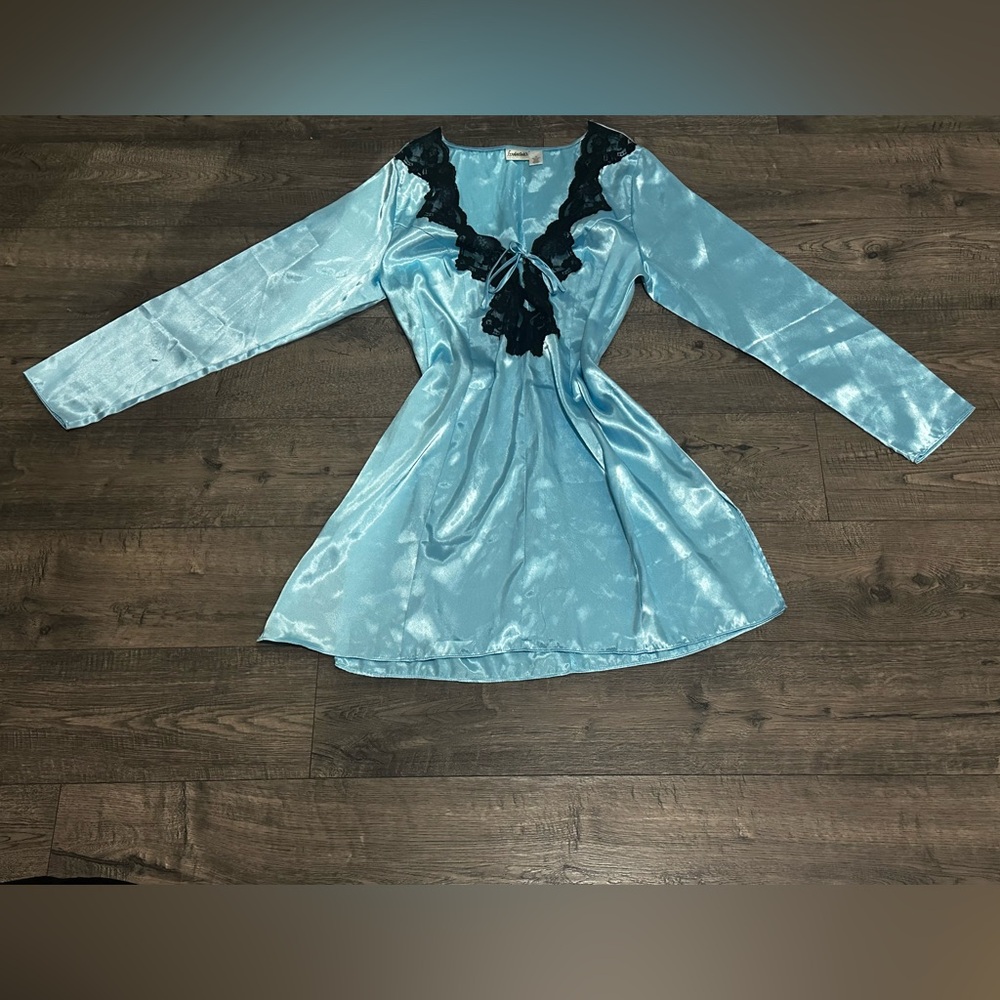 Vintage Frederick's of Hollywood Light Blue Satin Nightgown
